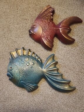 Vintage 1950s Chalkware Decorative Fish Wall Plaques